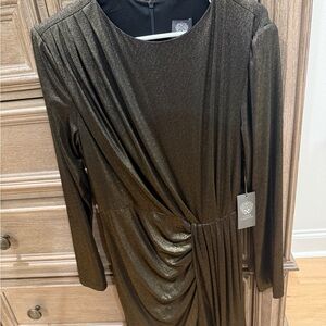 Vince Camuto Metallic Long Sleeve Dress - Gold